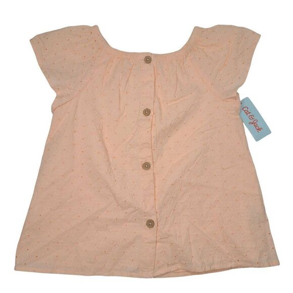 Girls Eyelet Button-Front Woven Short Sleeve Top Cat & Jack Medium NEW - Picture 1 of 3